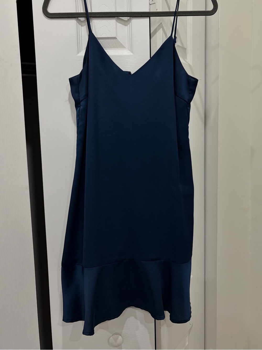 Lucy Paris Navy Satin Mini Slip Dress with Flounced Hem Size XS